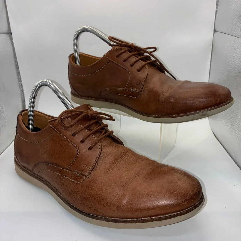 Clarks Mens Cushion Soft Tan Brown Leather Derby Lace‎ Up Dress Shoes Mens 8.5